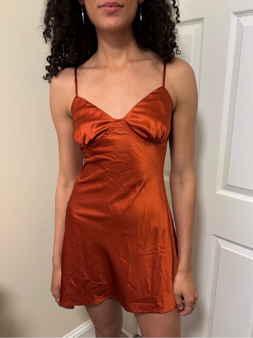 Windsor Satin Slip Dress in Rust